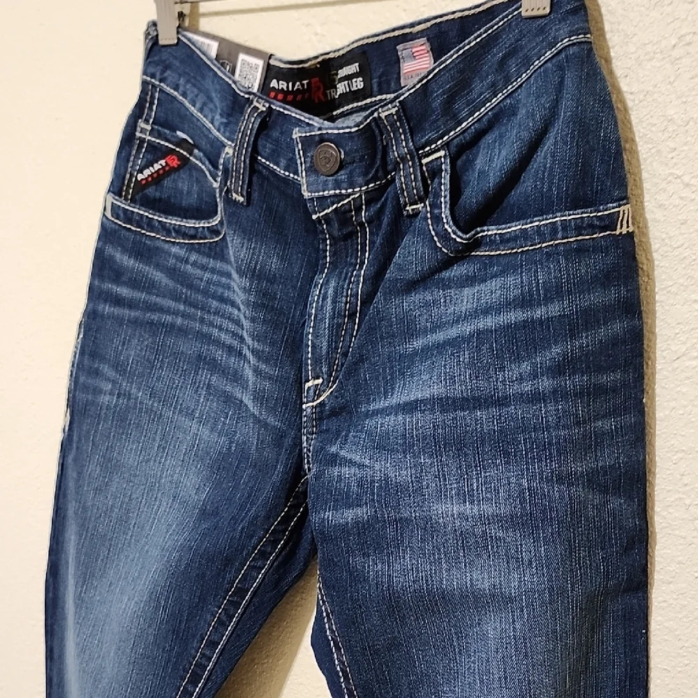 Ariat Blue and Cream Straight Jeans with Classic Indigo Style - Picture 8 of 15